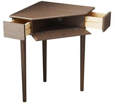 HYEFDWS Eckschreibtisch, Heim-Arbeitstisch, Computertisch mit 2 kleinen Schubladen und Ablagefach, Büroschreibtisch (Braun, A)