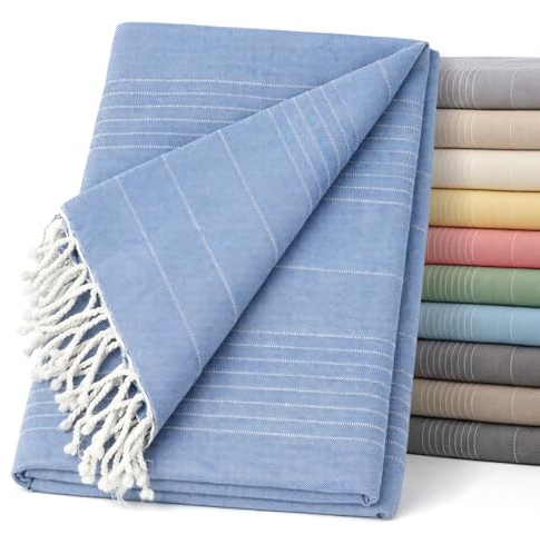 ECOMMERC3® Manta Multiusos 130x180 cm 50% Algodón 50% Poliéster | Azul | Tejido suave y transpirable - Lavable a máquina - No destiñe - Ligero todo el año - Resistente al uso diario