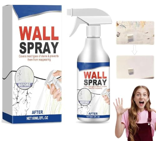 Magic Wall Repair Spray Set - Staub- und schmutzabweisend, magisches Wandreparaturspray Set, Fleckenentferner für Wanddecken, Wall Stain Removal Spray, Sprühfarbe für die Wand weiß, 60ML (1)