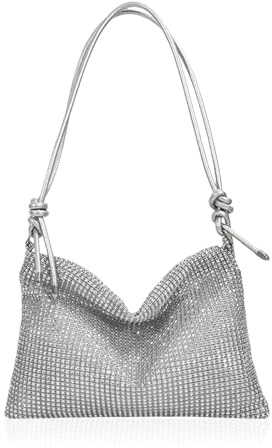 YZROHYI Handtasche Glitzer Clutch,Strass Clutch Abendtasche,Elegante Tasche Glitzer,Hochzeit Tasche Party,Diamant Tasches Mit Reißverschluss,Umhängetasche,Schultertasche Schule,Pochette Damen-Silber