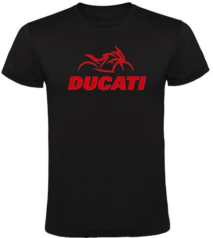 Camiseta Negra con Diseño de Moto Roja Ducati – Estilo Deportivo para Amantes del Motociclismo (FR/ES, Letras, XL, Regular, Regular, Negro)