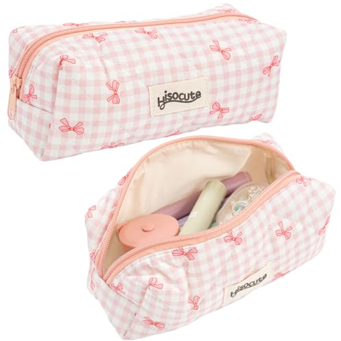 Zouwel Jolie trousse en coton matelassé avec nœud imprimé crayon pour filles - Trousse esthétique, petite pour l'école, la papeterie, le maquillage