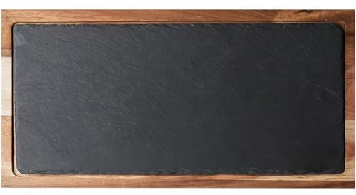 Tabla De Servir De Madera con Pizarra, Bandeja De Madera De Pino para Pizza, Bandeja De Madera Multiusos para Servir Queso, Plato De Pizarra para Carne Y Pan.