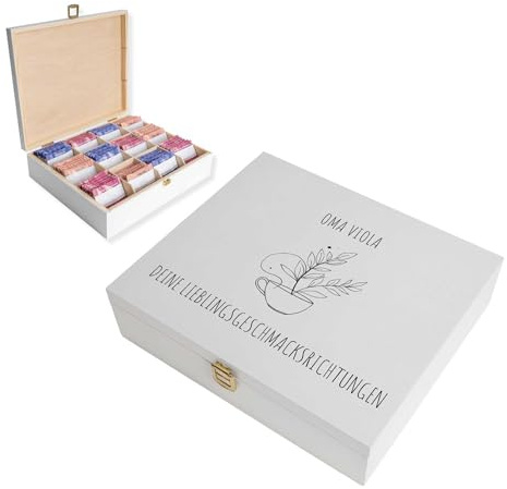 Creative Deco Große Teebox Holz Weiß | Personalisierte Geschenke Wunschtext | Teeliebhaber Individuelles Geschenk | Teekiste 12 Fächer | Geschenkkiste Geschenkbox für Frauen, Männer
