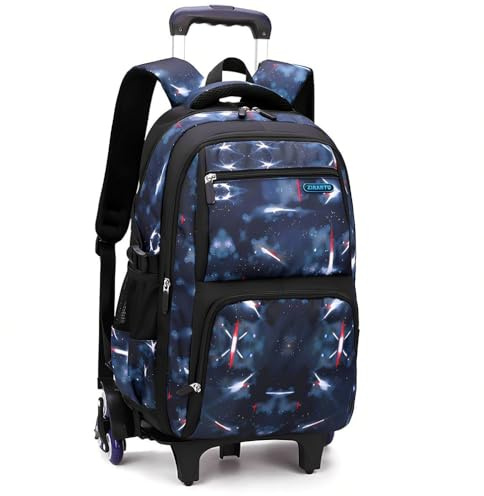 Rummyluck Koffer Trolley Rucksack Schulranzen mit Rollen Laptop Reise Schule Rucksack für Jungen, Dunkelblau