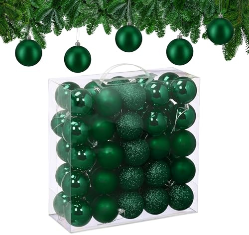 Relaxdays Palline di Natale, Set 50 Palle Albero, Addobbi Natalizi, ∅ 6 cm, in Plastica Opaca, Lucida, Glitter, Verde