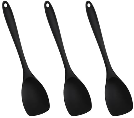 WOKICOR 3 RüHr KochlöFfel Silikon 27.5 cm HitzebestäNdig Bis 210°C Silikonspatel Pfannenwender Teigschaber ServierlöFfel für Antihaftpfanne,Braten oder Mischen,Schwarz,SpüLmaschinengeeignet