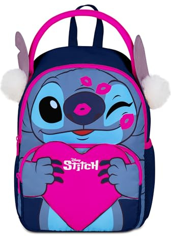 Seven Mochila Lilo & Stitch All is Bright, Azul Marino, Apertura con Cremallera, Orejas y Pompones, Bolsillo para Botella de Agua, Producto Oficial, Idea de Regalo para niños y Adultos