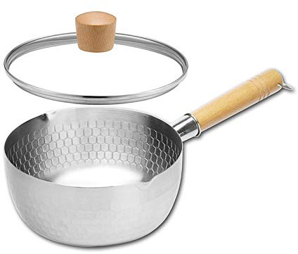 OIFAODAO, Nonstick Traditional Japanese 304 Stainless Steel Saucepan Milk Sauce Pan with Glass Lid and Wooden Handle, Cooking Tool,Stainless Steel Pots(20cm/7.9in)