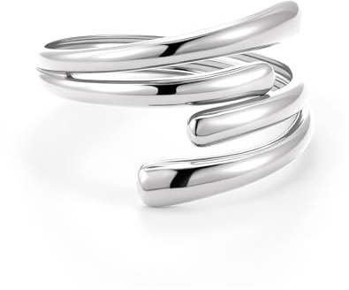 ALEXCRAFT Silver Rings for Women, Stainless Steel Double Layer Hollow Ring Hypoallergenic 925 Sterling Silver Adjustable Chunky Large Wide Open Hug Thumb Finger Rings Minimalist Statement Ring Women