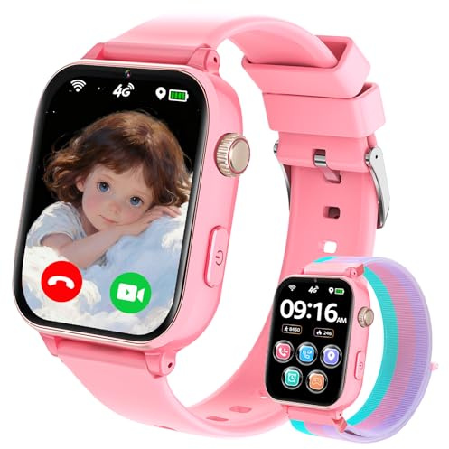 4G Montre Connectée Enfant, Montre Intelligente Pour Enfants Fille Garçon avec GPS SOS Chat Vocal Appel Vidéo Mode Classe Chronomètre Réveil Jeux, Montre Telephone Enfant 4 à 12 Ans Cadeau, Rouge