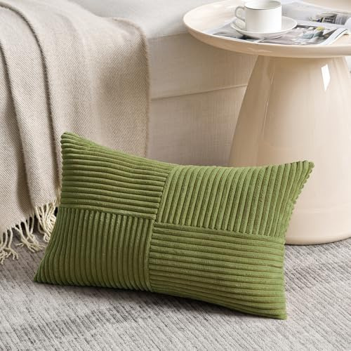 FDTERN Fundas de cojín de color verde hierba, 40 x 70 cm, para sofá, de terciopelo acanalado, moderno, suave, con diseño de cruz, decorativas, con cremallera invisible, para sofá o dormitorio
