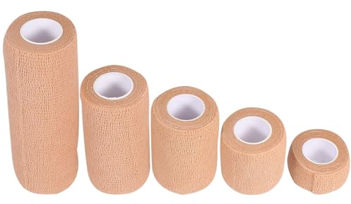 GALPADA 5pcs Self-Adhesive Sports Cohesive Tape Skin Color 2.5cm-15cm Width Sports Protective Wraps for Ankle Wrist Injury Support