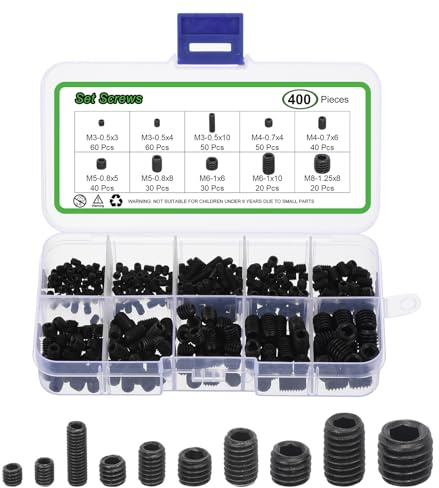 QUARKZMAN Allen Kopf Innensechskant Stiftschrauben Sortiment Kit 400PCS M3/M4/M5/M6/M8 Kohlenstoffstahl Innensechskant Antrieb Spitzkopf Stiftschrauben Sortiment Kit Für Wasserhähne