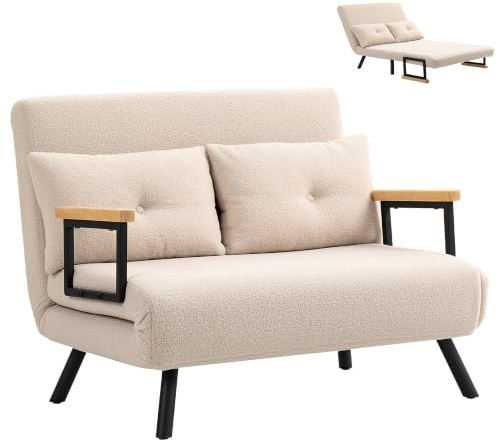 HOMCOM Schlafsofa 4 in 1 mit Schlaffunktion Fleeceoptik 183x98,5cm Beige | Klappbar, 5-stufig Verstellbare Rückenlehne, Lendenkissen, Samtoptik, Wohnzimmer
