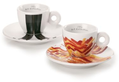 illy 25155 Art Collection, Genesi Collection 2 Numbered and Signed Espresso Cups Monica Bonvicini and Shirin Neshat Coffee Cups with Saucer, Decoration B