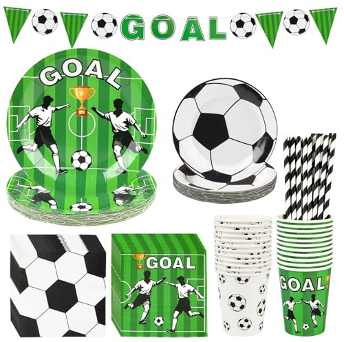 YQL 122 PCS Football Tableware Set for 24 Guests, Party Birthday Supplies