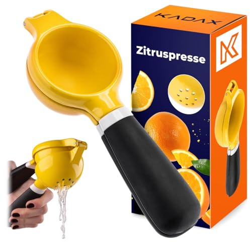 KADAX Zitronenpresse aus Metall, manuelle Zitruspresse für frische Säfte, Limettenpresse, Handpresse für Zitronen, Limetten & kleine Orangen, Saftpresse (21 x 7,4 cm)