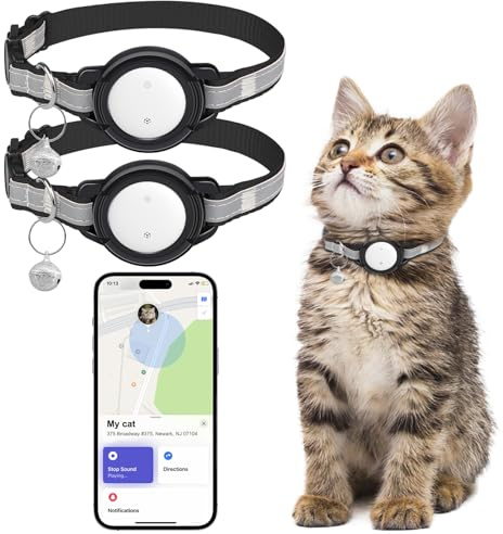 JIARUI Katze Tracker - SmartTag Tracker Ohne Abonnement für Katze (nur IOS) - Kompatibel mit Apple Find My - GPS Reflektierendes Katzen Halsband (2 Pack)