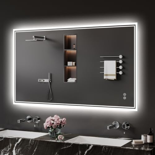 Zurehome Badspiegel-mit-Beleuchtung 70x100cm: LED Badezimmer-Spiegel Badezimmerspiegel mit Beschlagfrei, Touch-Schalter, 3 Lichtfarben Dimmbar LED Spiegel Bad für Badezimmer