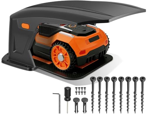 Eikuavons Hochklappbar Mähroboter Garage Kompatible Ladestationen Schutzüberdachung für Rasenroboter Keine Signalblockierung UV-Schutz, Gegen Regen und Hagel Geeignet für die meisten Rasenmäher