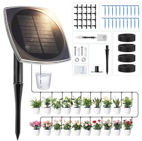 Solar Bewässerungssystem Balkon für 20 Topfpflanzen - 2026 Neuestes Automatische Bewässerung System mit 12 Timer-Modi & 20m Tropfschlauch für Garten Balkon Greenhouse Pflanzen Kübelpflanzen im Freien