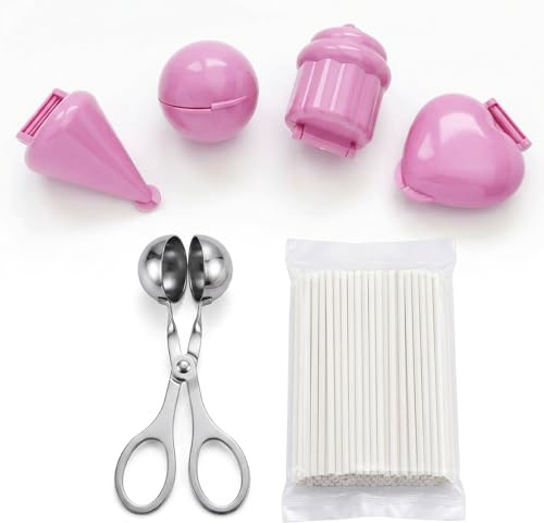 MAUDFEK 4 PCS Cake Pop Mould, 100x Cake Pop Sticks & 1x Ball Maker, Reusable Cake Pop Kit for Baking Desserts, Suitable for Home Bakers and Confectionery Enthusiasts