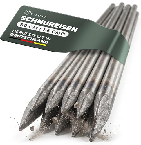 Novatool 10er Set Schnureisen Ø16 x 800mm Made in Germany Schnurnägel Schnurnagel Erdnägel für Richtschnur Richtschnurhalter Erdnagel Pflasternagel Erdungsstange Rankstab Rankhilfe Nivellierstange
