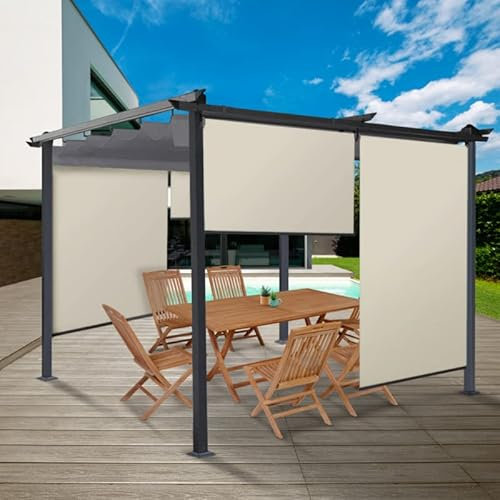 IDMarket - Set mit 3 Rollos, L 124 x H 225 cm, für Pergola, naturfarben