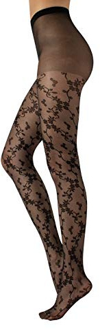 CALZITALY Fein Strumpfhose mit Blumenmuster | Fashion Gemusterte Strumpfhosen | Schwarz , S-M