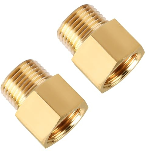 Brass Pipe Fittings, SUNGATOR 1/2 Inch Male x 1/2 Inch Female Pipe Fitting Adapters, 1/2'' NPT Male to Female Adapter, 1/2'' Brass Extension Connectors for Shower Head, Pack of 2
