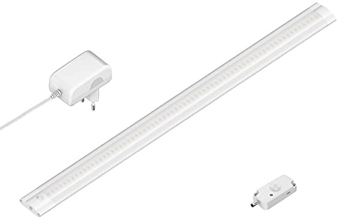 ledscom.de LED Unterbau-Leuchte SIRIS weiß matt mit Netzteil und Bewegungsmelder, flach, 50cm, 531lm, warm-weiß