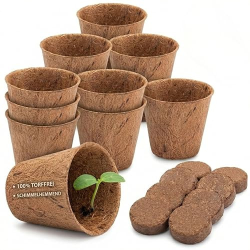 HappySeed 10x Kokos Anzuchttöpfe & Quelltabletten torffrei für eine erfolgreiche Anzucht - ideal für Stecklinge & Samen - verschiedenen Größen (0,05 L - Ø 6 cm)