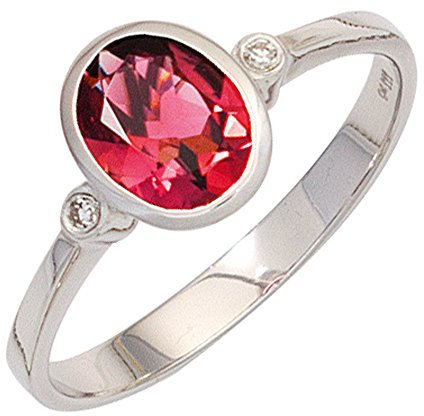 Jobo Damen-Ring aus 14 Karat 585 Weißgold mit 2 Diamanten und Turmalin Größe 58