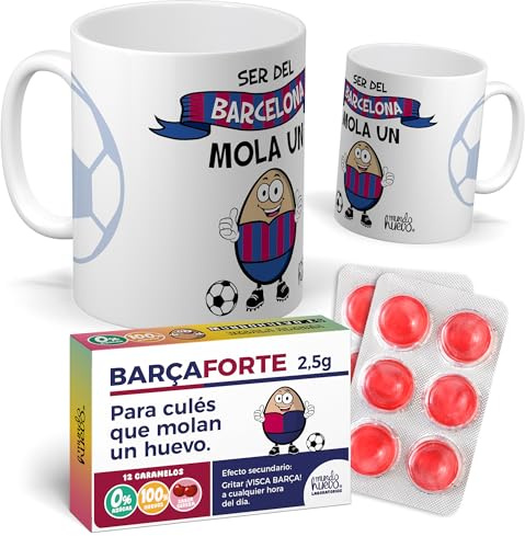 Taza para hinchas | Ser del Barcelona mola un huevo | Pack con Taza + Caramelos Divertidos | Regalo Original para Cules | Perfecto para Navidad o Cumpleaños | F.C Barcelona