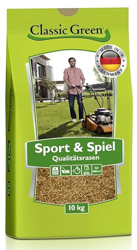 CLASSIC GREEN Rasensaat Sport und Spiel 10kg | Fußballrasen und robuster Grassamen | Premium Rasensamen für dichten, belastbaren Rasen | Rasendünger | Rasensaatgut für Sport, Spiel und Garten