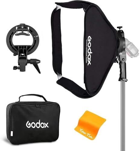 Godox Softbox 80 x 80 cm Kit Mit S-Typ Speedlite Halterung und Tragetasche, Faltbar, Bowens Mount für Kamera Blitz (SFUV8080)