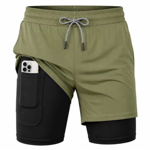 MANLUODANNI Sporthose Herren kurz 2 in 1 Kompression Liner Laufhose