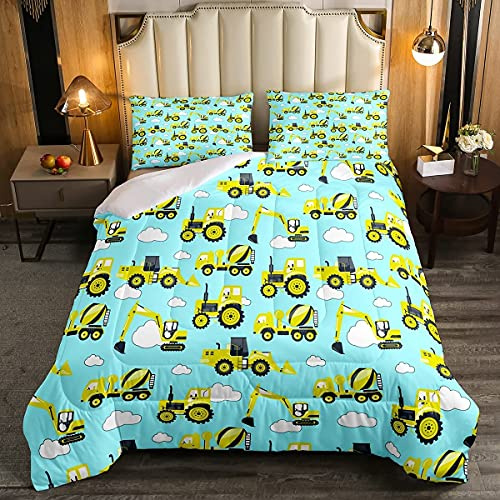 Trapunta per bambini per bambini con motivo a cartoni animati per camion auto trapunta ultra morbida per cantiere di costruzione piumone per letto 135x200cm
