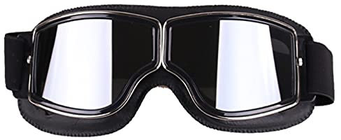 TMDGG Retro Outdoor Motorradbrille Vintage Motocross Brille Sport Leder Radfahren Dirt Bike Sonnenbrille (Farbe: Schwarz Box Silber)