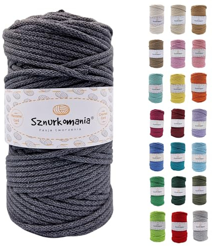 Sznurkomania, Baumwollkordel 5mm 100m, 46 Farben, Weiß Farbe, Makramee Garn, Baumwollgarn, geflochtene Baumwollkordel 5mm mit Kern, Makramee Kordel, Häkelkordel