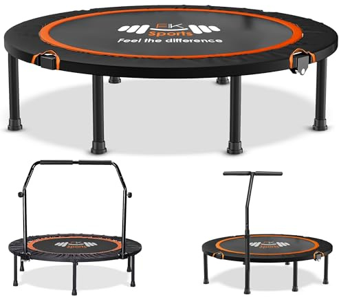 FK Sports Foldable Fitness Mini Trampoline Rebounder, 48 and 40 Compact Indoor Trampoline with T or U Bar Handle – Mini Rebounder for Jumping Workout, Cardio & Endurance Training