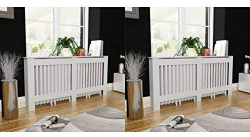 WIFESE HeizköRperverkleidung 172x19x81.5 cm Weiß 2 Stk. HeizköRperabdeckung Holzgitter HeizköRperverkleidung RippenheizköRper Lamellenwand Holzverkleidung Wand Schließfächer