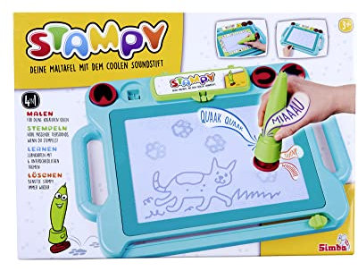 Simba 106334629 - Stampy Maltafel für Kinder, 41x29cm, magnetische Zaubertafel mit Sound-Stift, 4 Tierstempel mit Geräusch, Magnet-Stempeln, 3 Lernkarten, Magnettafel für Mädchen und Jungen ab 3 Jahre