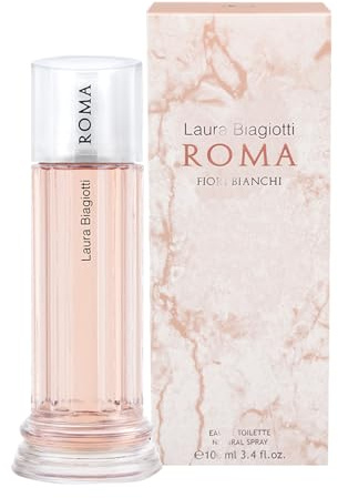 Laura Biagiotti, Roma Fiori Bianchi, Eau de Toilette, 100 ml | Fragranza Floreale e Legnosa, Note Avvolgenti e Orientali, Iconico Flacone Ispirato alle Colonne Romane Doriche