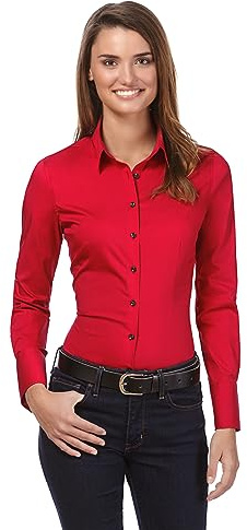 Vincenzo Boretti Camisa de Mujer Elegante y clásica, Ajustada Entallado (Slim-fit), Mezcla de algodón, Ligeramente elástica, Manga-Larga, Cuello Kent, Lisa - fácil de Planchar