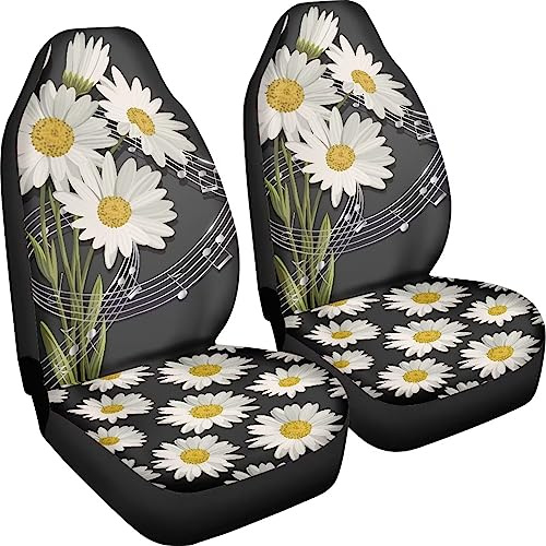 Poceacles Daisy Floral 2 Stück Autositzbezug Fahrzeugsitzschoner Automatte Vordersitze Nur Fahrersitzbezug Vordersitzschoner Pads Schwarz