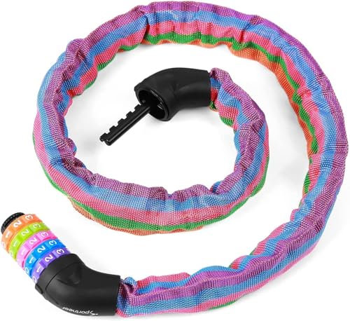 Sportneer Fahrradschloss, Zahlenschloss mit Zahlen und hoher Sicherheitsstufe Kettenschlösser Fahrrad 5-stellige Rückstellbar Radabsperrung mit Kette aus Gehärtetem Stahl 6 MM x 100/110/120CM