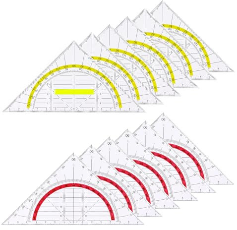 Vyuwast 12 Stück Geometrie Dreieck, Zeichendreieck Winkelmesser 2 Funktionen, Flexibel Geodreieck zum Kreise Zeichnen, 6 Geodreieck mit Griff Gelb und 6 Geodreieck Rot für Schule und Büro