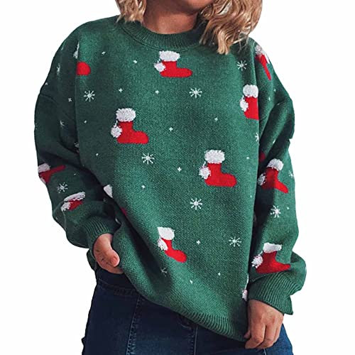 Cardigan Rostbraun Damen Warmer Pullover Top Weihnachtsstrumpf Pullover Pullover (Green, S)